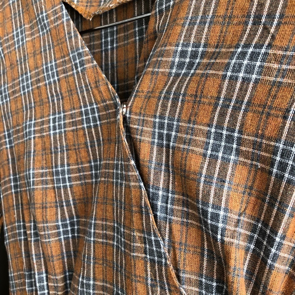 Vintage Plaid Tie Waist Mini Dress Long Sleeve V Neck Fit & Flare Small - Picture 7 of 12